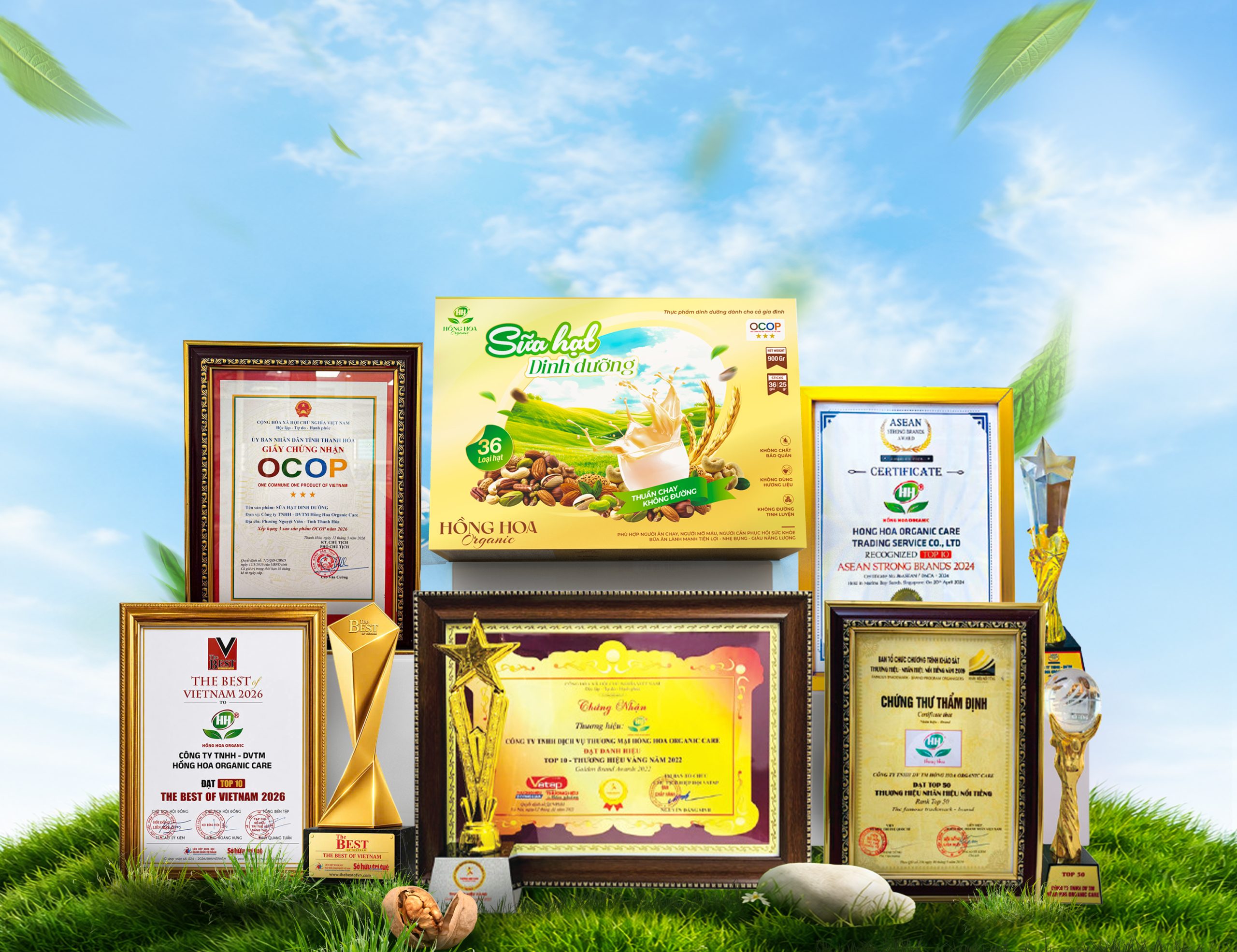 CHỨNG NHẬN & GIẢI THƯỞNG SỮA HẠT DINH DƯỠNG HỒNG HOA ORGANIC